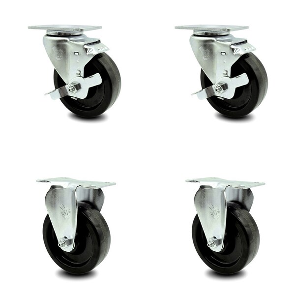 Service Caster 4 Inch Phenolic Swivel Top Plate Caster Set with 2 Brakes 2 Rigid SCC-20S414-PHR-TLB-2-R-2 - main